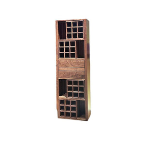 Grace Vintage Wine Cabinet with Wine Rack – Solid Wood Drinks Cabinet with Storage Shelves, Glass Holder & Metal Accents – Walnut Finish – 65×30×201 cm - Sleek Furniture