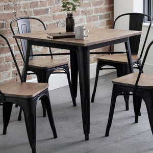 Grafton Industrial Square Dining Table – Solid Elm Top & Black Steel Frame – 80cm - Sleek Furniture