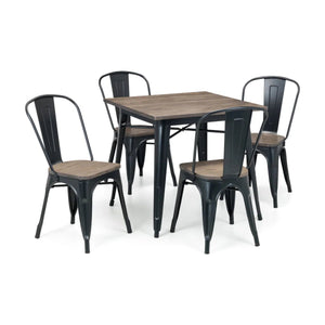 Grafton Industrial Square Dining Table – Solid Elm Top & Black Steel Frame – 80cm - Sleek Furniture