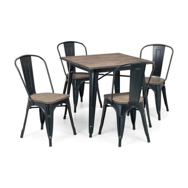 Grafton Industrial Square Dining Table – Solid Elm Top & Black Steel Frame – 80cm - Sleek Furniture