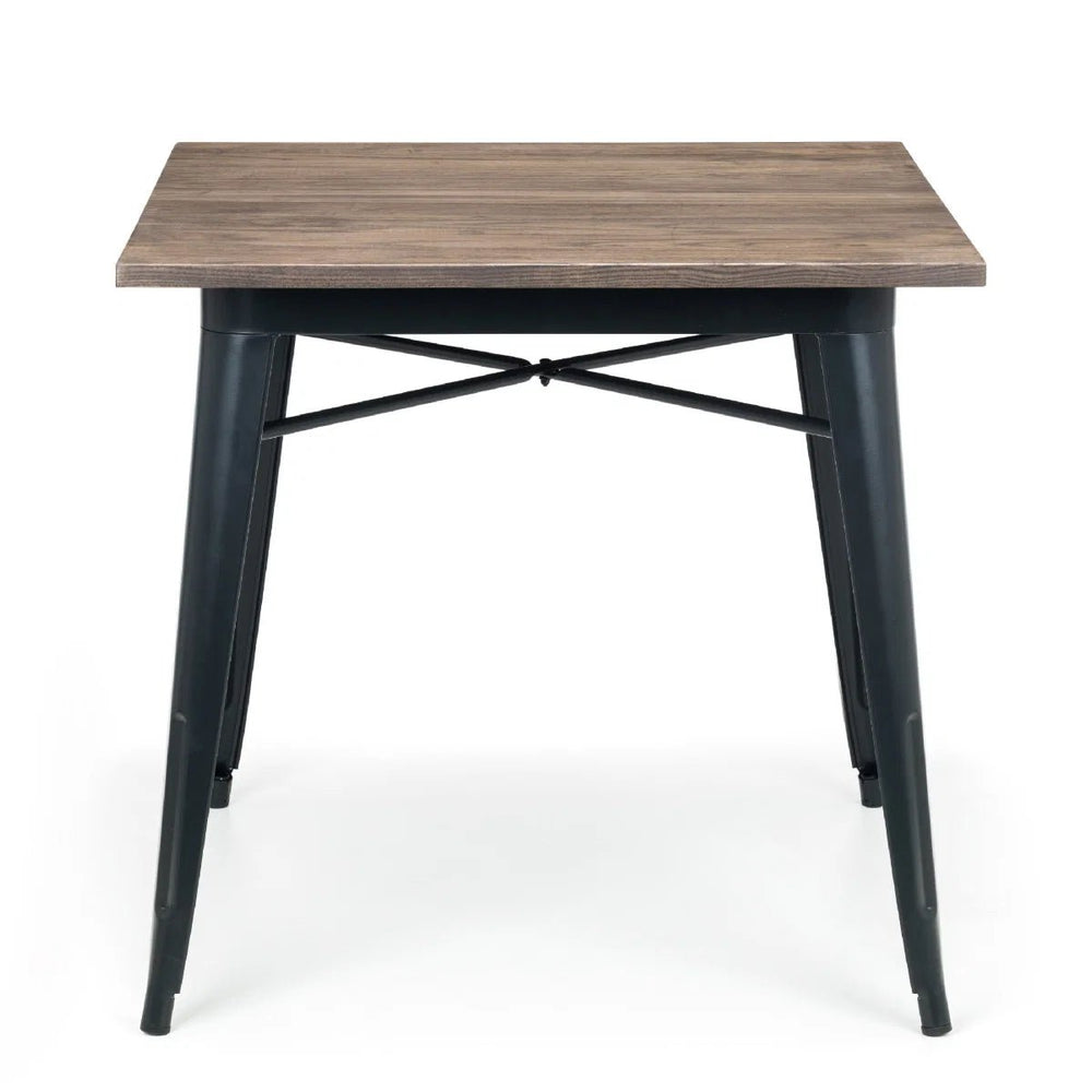 Grafton Industrial Square Dining Table – Solid Elm Top & Black Steel Frame – 80cm - Sleek Furniture