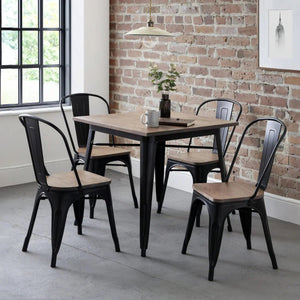 Grafton Industrial Square Dining Table – Solid Elm Top & Black Steel Frame – 80cm - Sleek Furniture