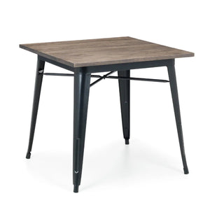 Grafton Industrial Square Dining Table – Solid Elm Top & Black Steel Frame – 80cm - Sleek Furniture