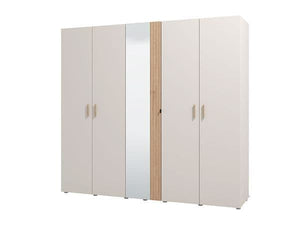 Granada 5-Door Mirrored Wardrobe in Cashmere & Artisan Oak Effect – Modern Bedroom Storage with Hanging Rails and Shelves, H 217.5cm x W 220cm x D 62cm - My Store