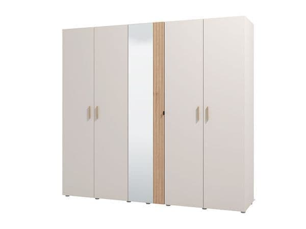 Granada 5-Door Mirrored Wardrobe in Cashmere & Artisan Oak Effect – Modern Bedroom Storage with Hanging Rails and Shelves, H 217.5cm x W 220cm x D 62cm - My Store