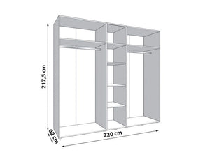 Granada 5-Door Mirrored Wardrobe in Cashmere & Artisan Oak Effect – Modern Bedroom Storage with Hanging Rails and Shelves, H 217.5cm x W 220cm x D 62cm - My Store