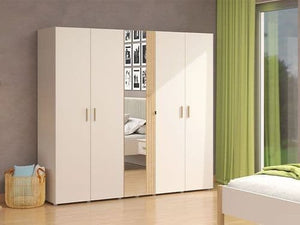 Granada 5-Door Mirrored Wardrobe in Cashmere & Artisan Oak Effect – Modern Bedroom Storage with Hanging Rails and Shelves, H 217.5cm x W 220cm x D 62cm - My Store