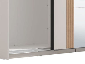 Granada Cashmere & Artisan Oak Effect Sliding Door Wardrobe with Mirror, 2 Hanging Rails & 2 Shelves – 220cm Wide, Modern Bedroom Storage