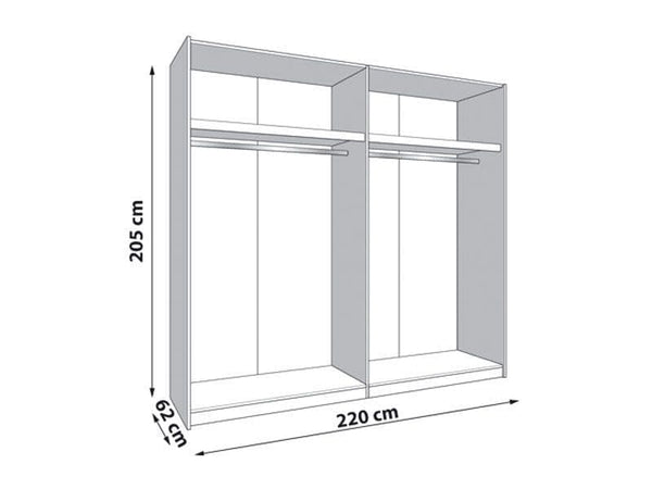 Granada Cashmere & Artisan Oak Effect Sliding Door Wardrobe with Mirror, 2 Hanging Rails & 2 Shelves – 220cm Wide, Modern Bedroom Storage