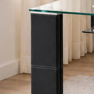 Greenwich Clear Tempered Glass Dining Table with Black Faux Leather Legs & Glass Shelf – Seats 6 - Sleek Furniture