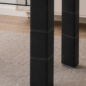 Greenwich Clear Tempered Glass Dining Table with Black Faux Leather Legs & Glass Shelf – Seats 6 - Sleek Furniture