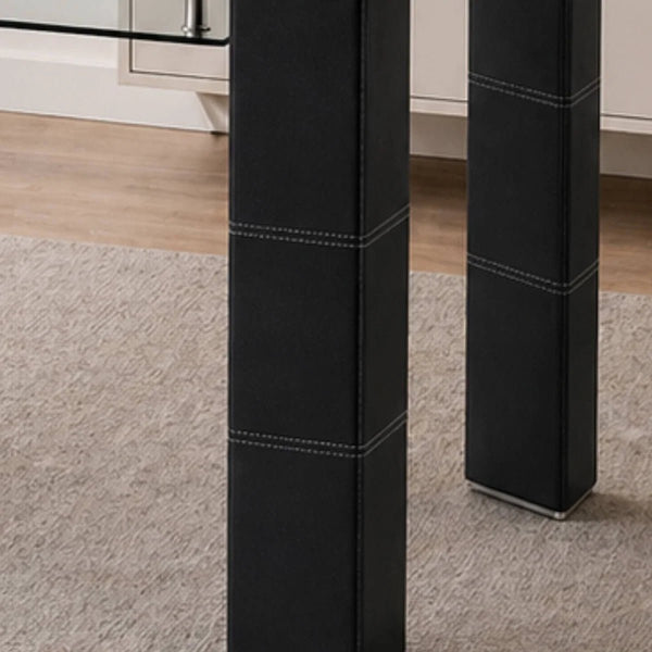 Greenwich Clear Tempered Glass Dining Table with Black Faux Leather Legs & Glass Shelf – Seats 6 - Sleek Furniture