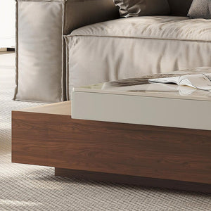 Grimaldi Extendable Square Coffee Table with Sintered Stone Top | Modern Walnut & White Contemporary Center Table | MDF Storage Living Room Table - Sleek Furniture