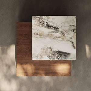 Grimaldi Extendable Square Coffee Table with Sintered Stone Top | Modern Walnut & White Contemporary Center Table | MDF Storage Living Room Table - Sleek Furniture