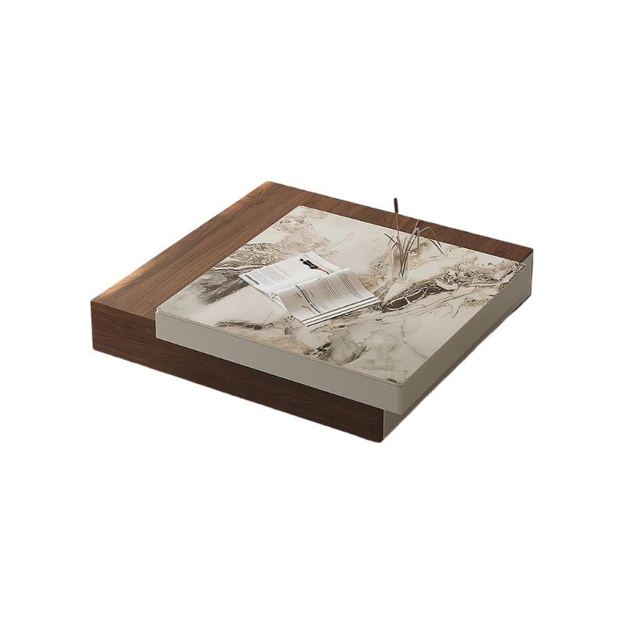 Grimaldi Extendable Square Coffee Table with Sintered Stone Top | Modern Walnut & White Contemporary Center Table | MDF Storage Living Room Table - Sleek Furniture