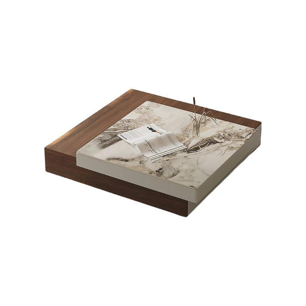Grimaldi Extendable Square Coffee Table with Sintered Stone Top | Modern Walnut & White Contemporary Center Table | MDF Storage Living Room Table - Sleek Furniture