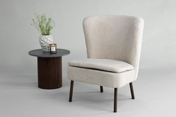 Hällsö Armchair, Beige Bouclé | Trendy Cozy Accent Chair with Walnut Legs