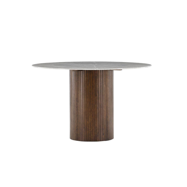 Härön Round Dining Table – Ribbed Dark Brown Base with Stone Top