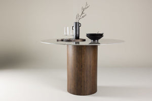 Härön Round Dining Table – Ribbed Dark Brown Base with Stone Top