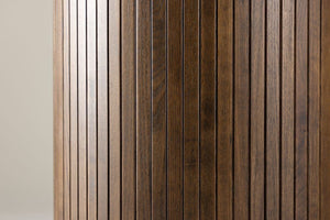 Härön Round Dining Table – Ribbed Dark Brown Base with Stone Top