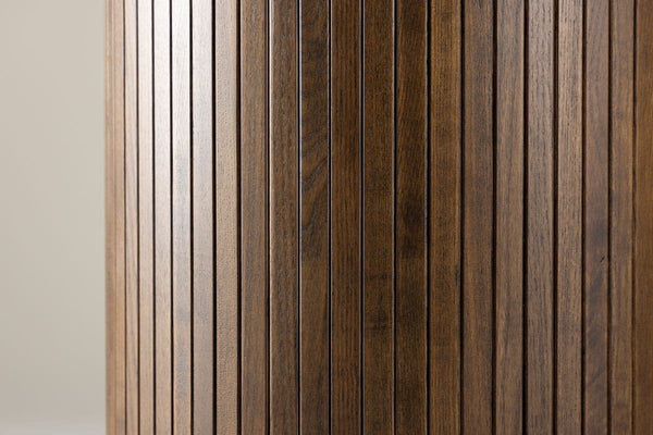 Härön Round Dining Table – Ribbed Dark Brown Base with Stone Top