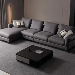 H92 Grey Four Seater Corner Sofa | Leathaire Modular L-Shape Sectional Sofa | Modern Contemporary Corner Couch | Multiple Colour Options | High Density Foam Living Room Sofa - Sleek Furniture