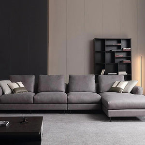 H92 Grey Four Seater Corner Sofa | Leathaire Modular L-Shape Sectional Sofa | Modern Contemporary Corner Couch | Multiple Colour Options | High Density Foam Living Room Sofa - Sleek Furniture