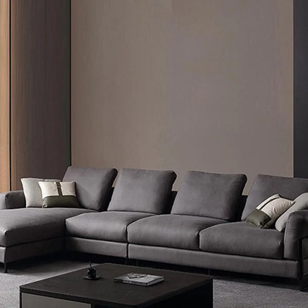 H92 Grey Four Seater Corner Sofa | Leathaire Modular L-Shape Sectional Sofa | Modern Contemporary Corner Couch | Multiple Colour Options | High Density Foam Living Room Sofa - Sleek Furniture