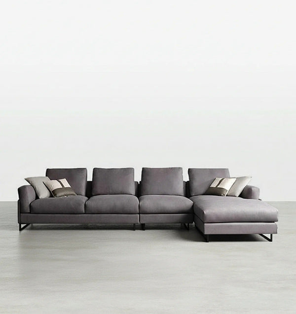 H92 Grey Four Seater Corner Sofa | Leathaire Modular L-Shape Sectional Sofa | Modern Contemporary Corner Couch | Multiple Colour Options | High Density Foam Living Room Sofa - Sleek Furniture