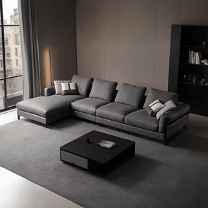 H92 Grey Four Seater Corner Sofa | Leathaire Modular L-Shape Sectional Sofa | Modern Contemporary Corner Couch | Multiple Colour Options | High Density Foam Living Room Sofa - Sleek Furniture