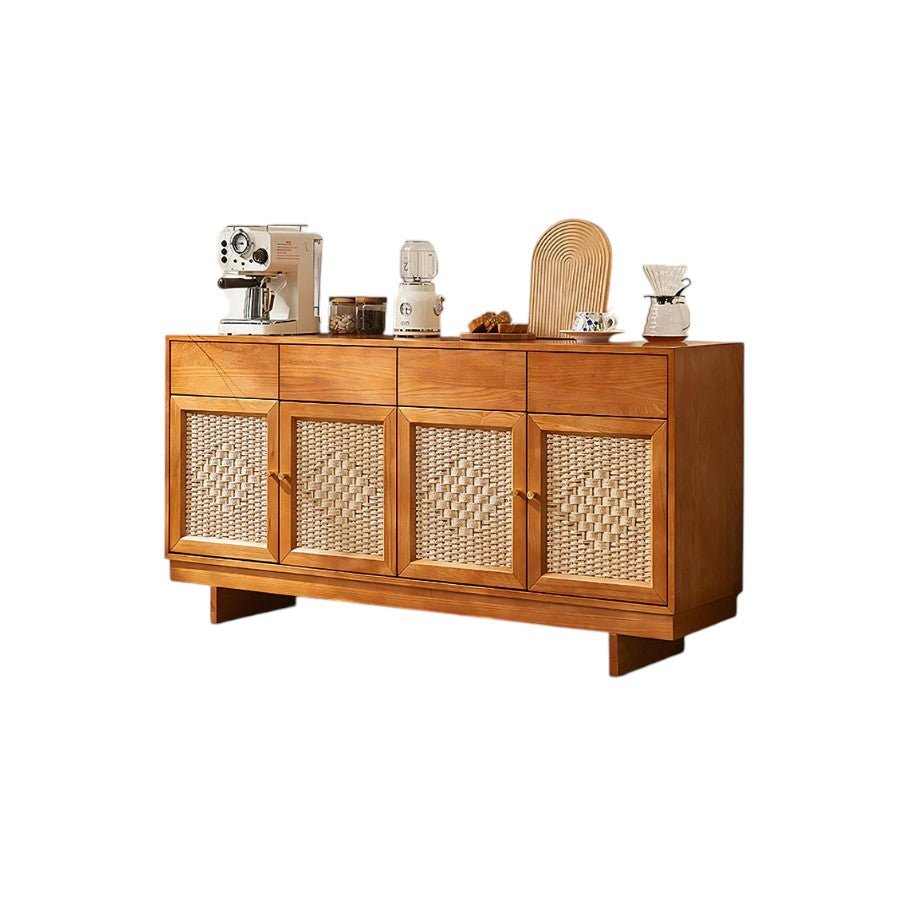 Hadza Narrow Sideboard Cabinet, Solid Wood Slim Storage Unit with Twisted Paper Cord Doors, Modern Contemporary Wooden Sideboard for Living Room & Dining Room - Sleek Furniture