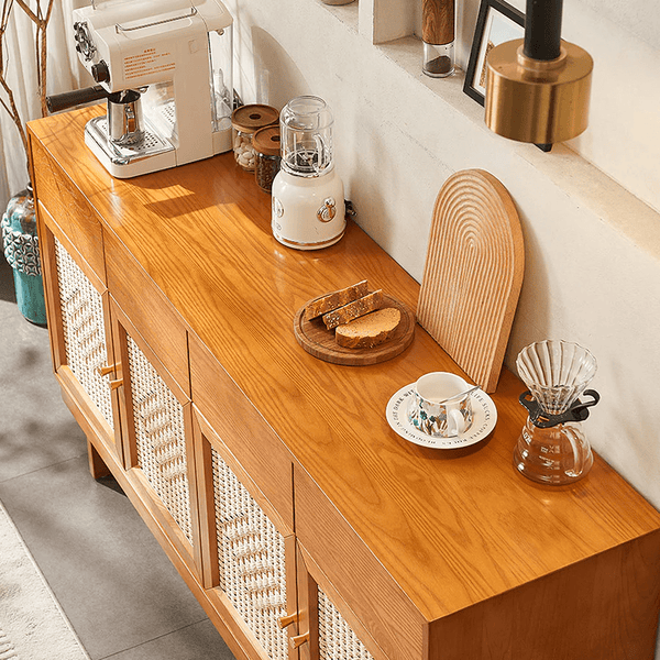 Hadza Narrow Sideboard Cabinet, Solid Wood Slim Storage Unit with Twisted Paper Cord Doors, Modern Contemporary Wooden Sideboard for Living Room & Dining Room - Sleek Furniture