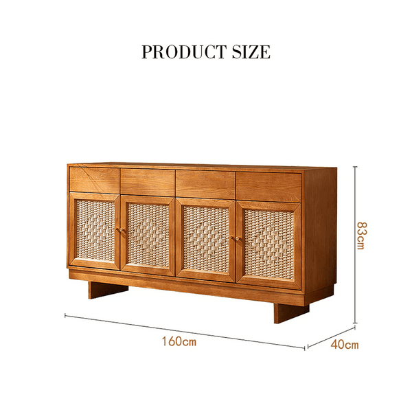 Hadza Narrow Sideboard Cabinet, Solid Wood Slim Storage Unit with Twisted Paper Cord Doors, Modern Contemporary Wooden Sideboard for Living Room & Dining Room - Sleek Furniture