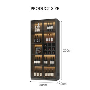 Hampshire I Modern Wine Cabinet with Glass Doors & LED Lighting – Black Storage Display Unit for Wine Bottles & Glassware - Sleek Furniture