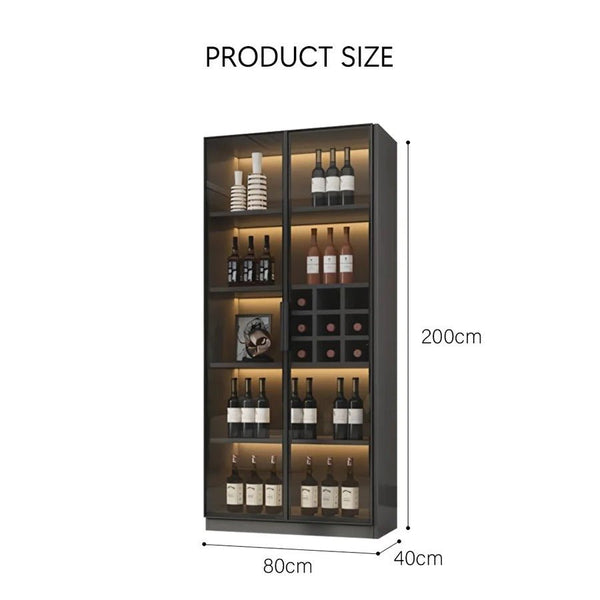 Hampshire I Modern Wine Cabinet with Glass Doors & LED Lighting – Black Storage Display Unit for Wine Bottles & Glassware - Sleek Furniture