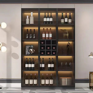 Hampshire I Modern Wine Cabinet with Glass Doors & LED Lighting – Black Storage Display Unit for Wine Bottles & Glassware - Sleek Furniture