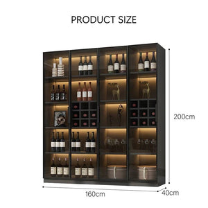 Hampshire I Modern Wine Cabinet with Glass Doors & LED Lighting – Black Storage Display Unit for Wine Bottles & Glassware - Sleek Furniture