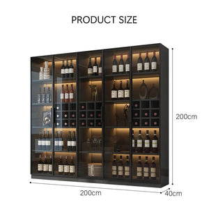 Hampshire I Modern Wine Cabinet with Glass Doors & LED Lighting – Black Storage Display Unit for Wine Bottles & Glassware - Sleek Furniture
