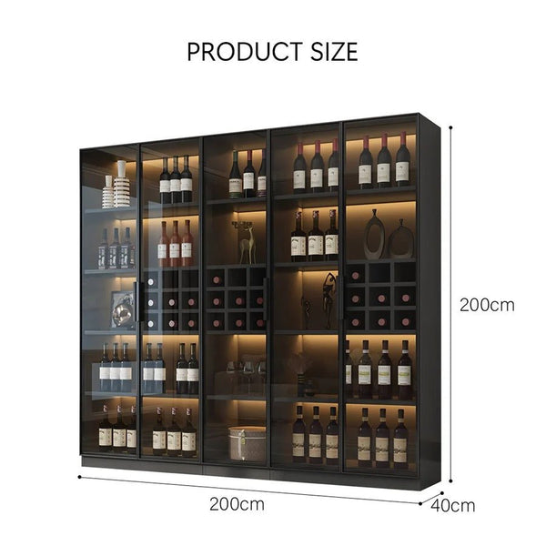 Hampshire I Modern Wine Cabinet with Glass Doors & LED Lighting – Black Storage Display Unit for Wine Bottles & Glassware - Sleek Furniture