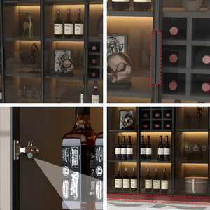 Hampshire I Modern Wine Cabinet with Glass Doors & LED Lighting – Black Storage Display Unit for Wine Bottles & Glassware - Sleek Furniture