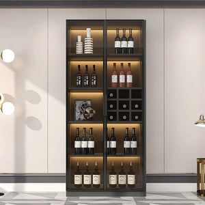 Hampshire I Modern Wine Cabinet with Glass Doors & LED Lighting – Black Storage Display Unit for Wine Bottles & Glassware - Sleek Furniture
