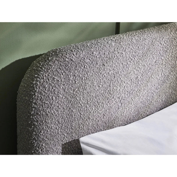 Hannah Grey Bouclé Double Bed Frame – Curved Upholstered 135cm Bed with Contemporary Design - Sleek Furniture