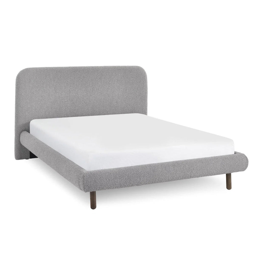 Hannah Grey Bouclé Double Bed Frame – Curved Upholstered 135cm Bed with Contemporary Design - Sleek Furniture