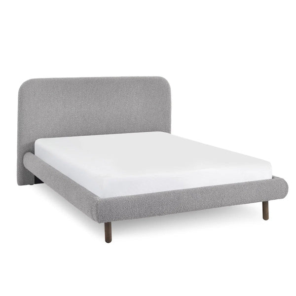 Hannah Grey Bouclé Double Bed Frame – Curved Upholstered 135cm Bed with Contemporary Design - Sleek Furniture