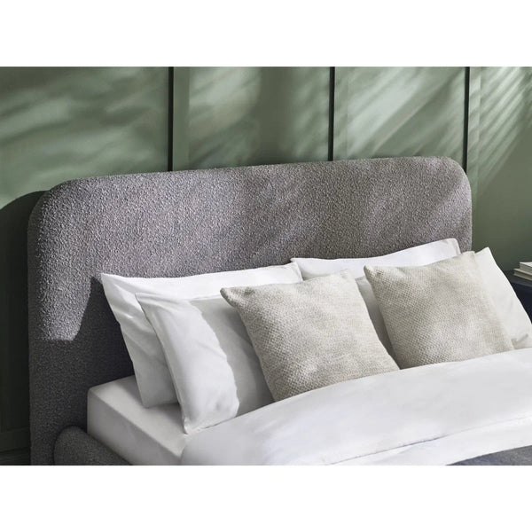 Hannah Grey Bouclé Double Bed Frame – Curved Upholstered 135cm Bed with Contemporary Design - Sleek Furniture
