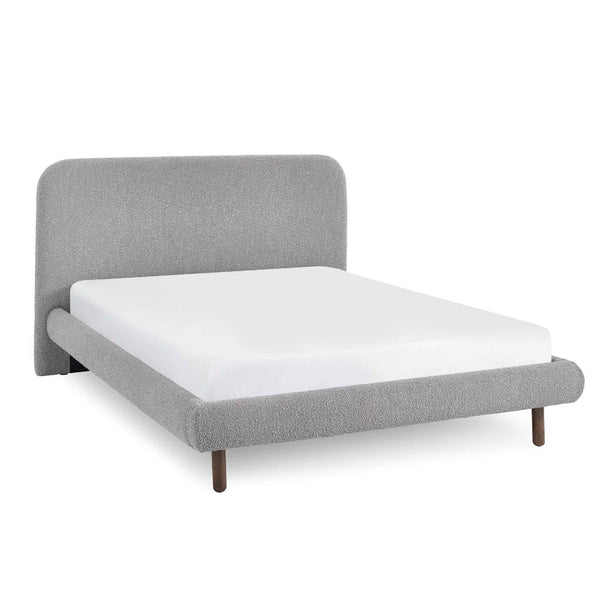 Hannah Grey Bouclé Double Bed Frame – Curved Upholstered 135cm Bed with Contemporary Design - Sleek Furniture