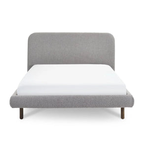 Hannah Grey Bouclé Double Bed Frame – Curved Upholstered 135cm Bed with Contemporary Design - Sleek Furniture