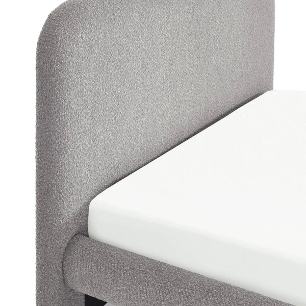 Hannah Grey Bouclé Double Bed Frame – Curved Upholstered 135cm Bed with Contemporary Design - Sleek Furniture