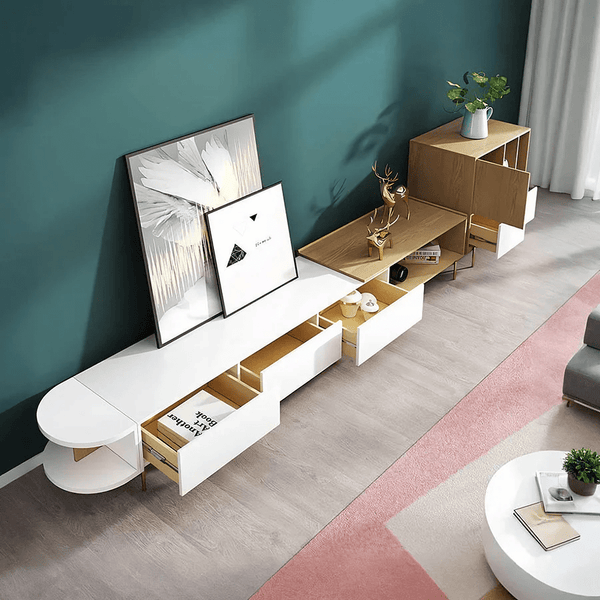 Harper Extendable TV Stand & Media Unit – Oak & White Finish | Modern Living Room TV Cabinet with Storage, Side Cabinet & Coffee Table Style Design - Sleek Furniture