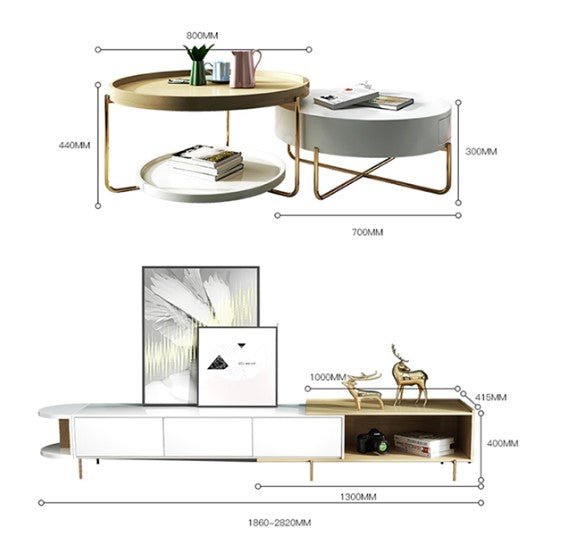 Harper Extendable TV Stand & Media Unit – Oak & White Finish | Modern Living Room TV Cabinet with Storage, Side Cabinet & Coffee Table Style Design - Sleek Furniture